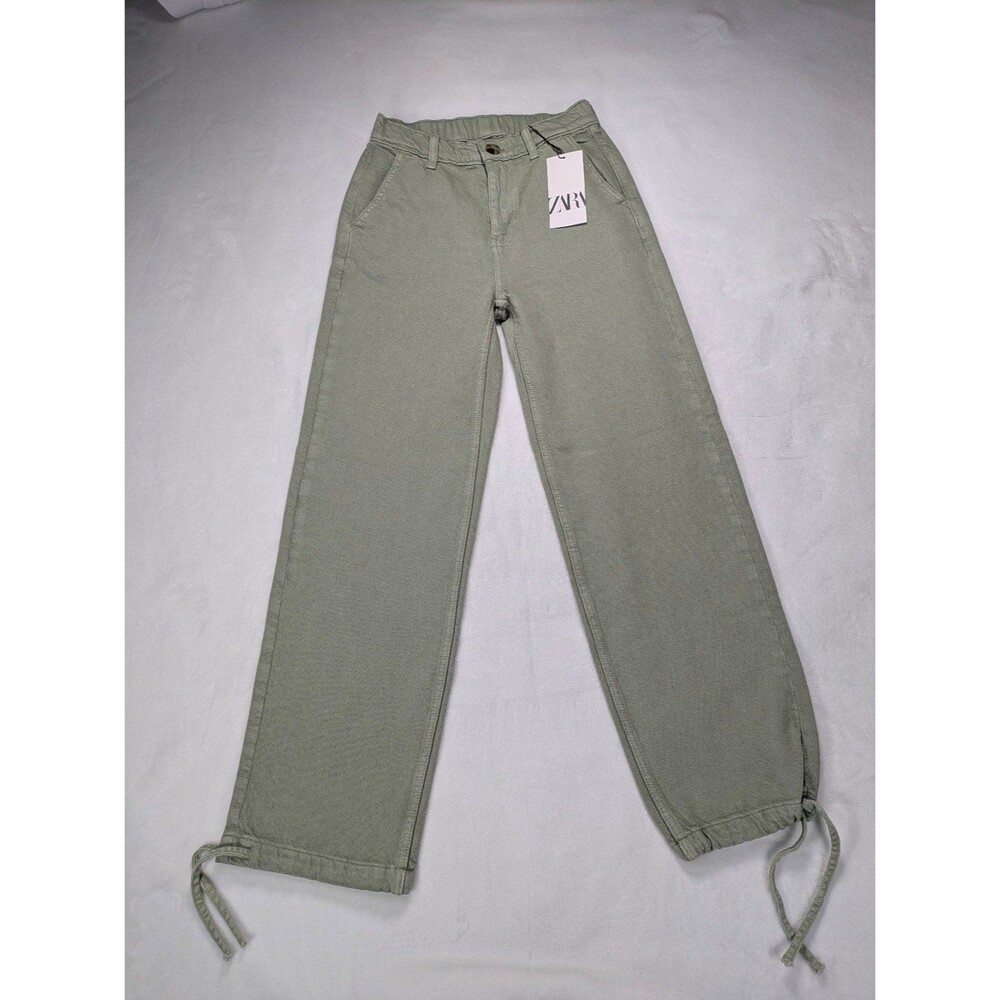 NWT Zara Sage Green Wide Leg Cargo Pants Drawstring Hem XS